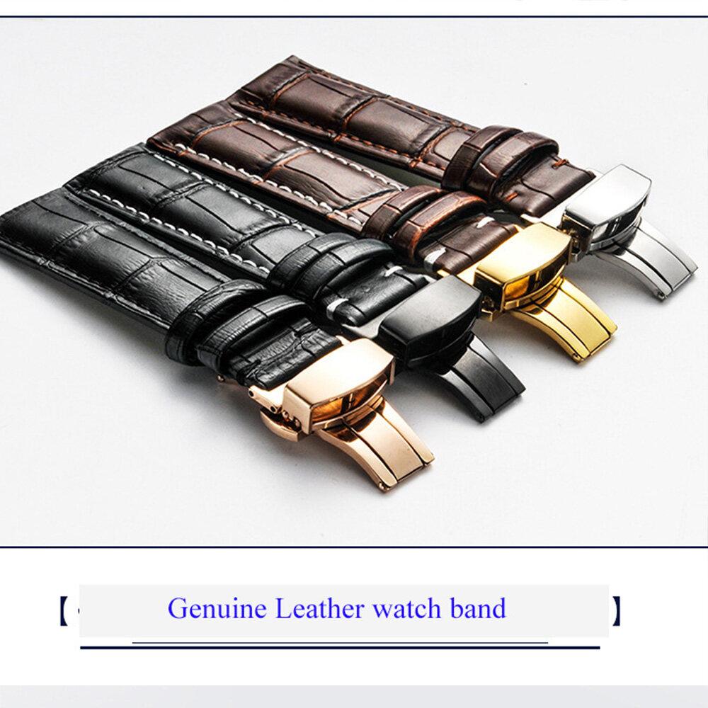 12 13 14 15 16 17 18 19 20 21 22 23 24 мм Ремешок для часов для женщин и мужчин, ремешки для наручных часов, кожаная застежка-бабочка с двойным нажатием