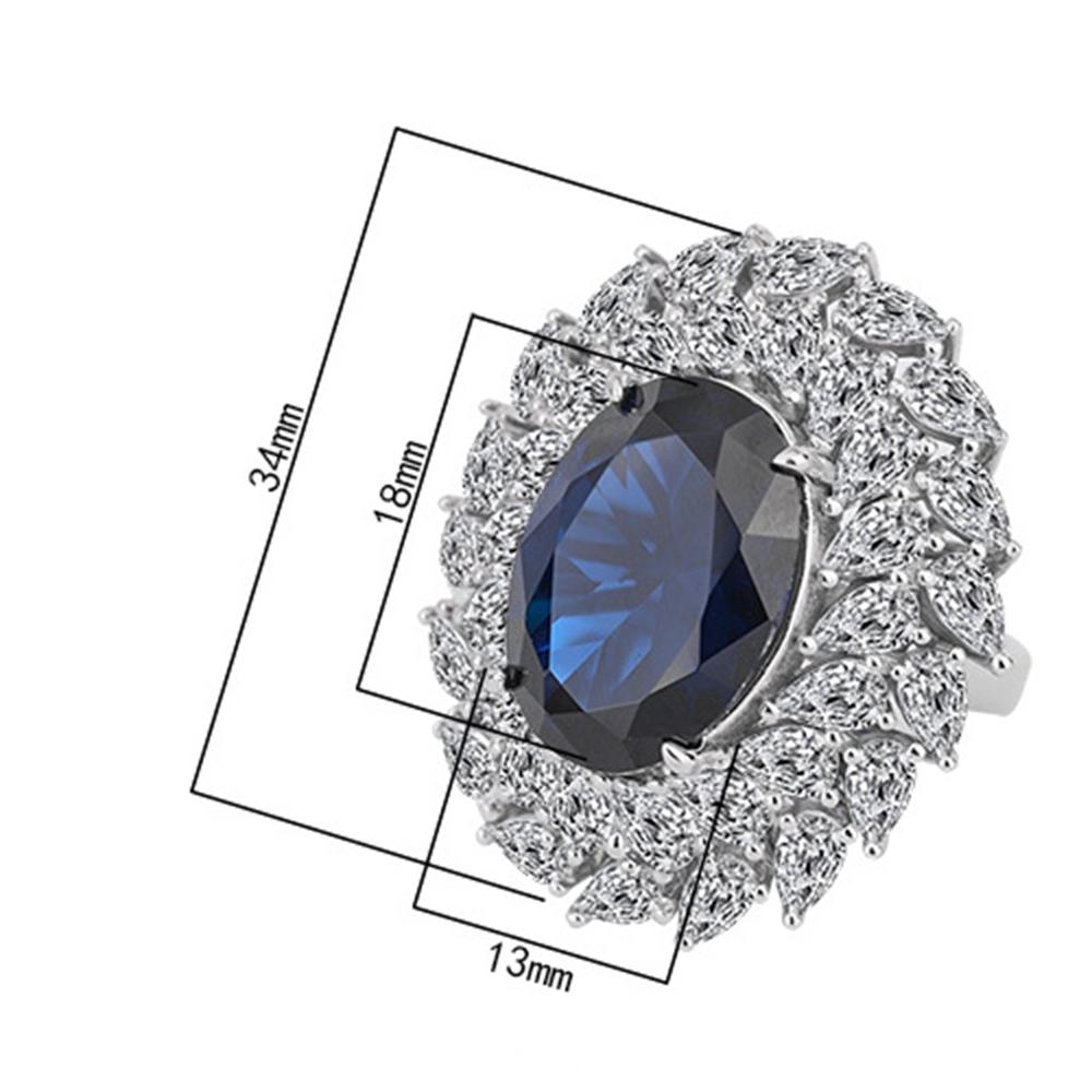 Fashion 18K Gold Plated 13*18MM Fancy Vivid Courndum Ring for Women Engagement Gift 925 Sterling Silver Fine Jewelry