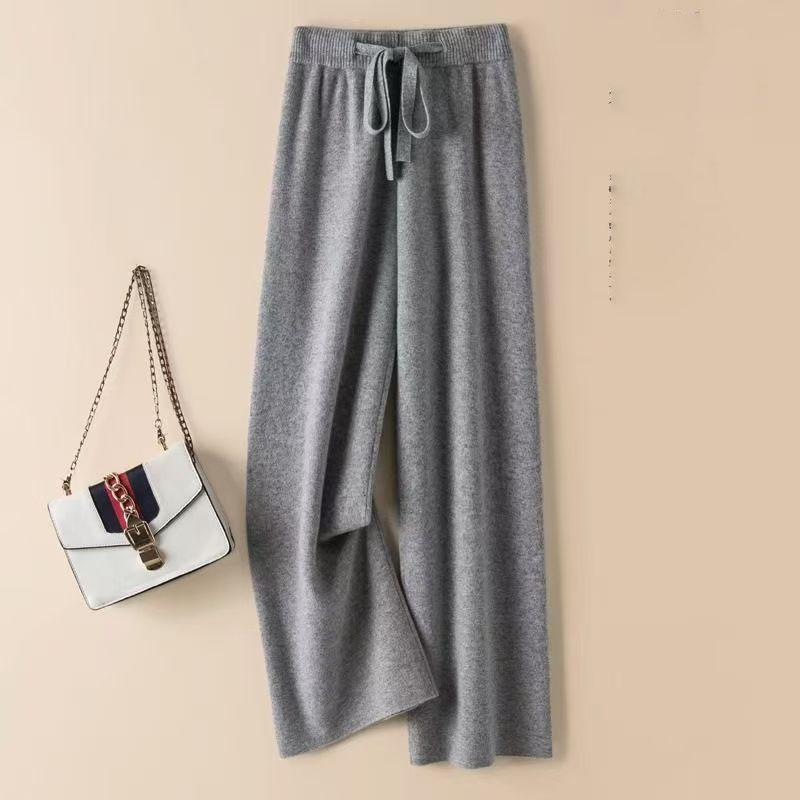 Thick Warm Knitted Casual Chic Basic Soft Elastic High Waist Women's Pants Korean Fashion Straight Ankle-Length Pants For Women