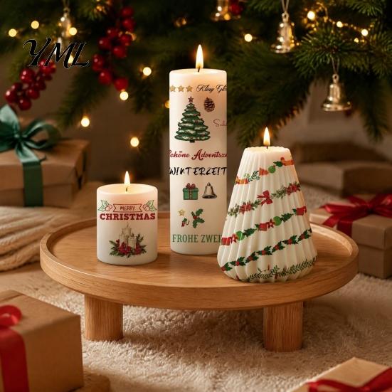 Holiday Crafting Accessories Christmas Candle Transfer Stickers, DIY Craft Supplies, Waterproof Water Decals for Candles Decorative Making And Festive