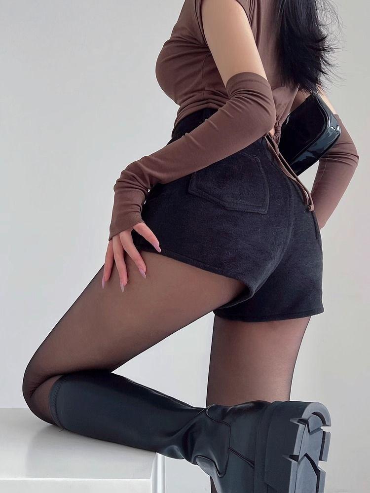 Sexy Shorts Women Winter Fashion New Irregular High Waist Solid Slim Wrap Hip Shorts Pockets Streetwear Female Casual