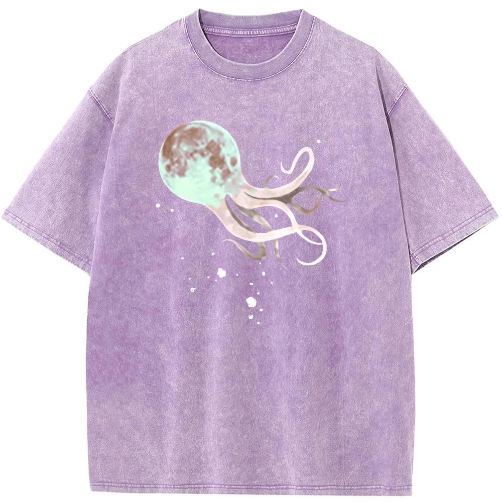 Moon Octopus Men's Short-Sleeved T-shirt Grams Of High-Quality Washed Old Tshirt Student Top T-shirts