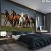 Running Horses Tapestry, 3 Galloping Horses in Storm Sea Waves Print Wall Hanging for Living Room Bedroom Home Decor