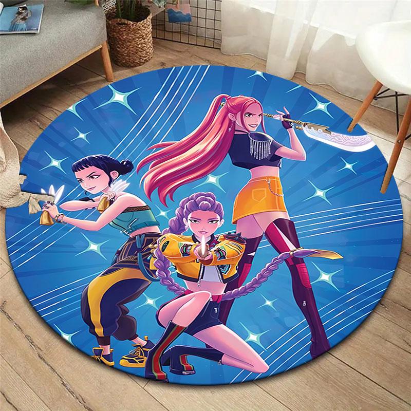 Kpopdemonhunters Круглый ковер, Ковер для гостиной, спальни, дивана, игровой комнаты, Декор, Нескользящий коврик для пола