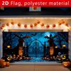 2D flat banner 1PC Large Halloween garage Door Decorative Banner - Ghost Cemetery scene with pumpkin lantern design