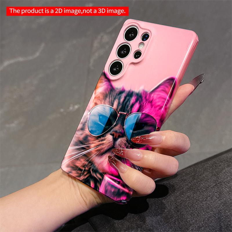 2DFlat Samsung phone case Sunglasses Cat in Pink Glow Applicable to Galaxy S22 S23 S24 S25ULTRA S26 A12 A13 A14 A15 A16