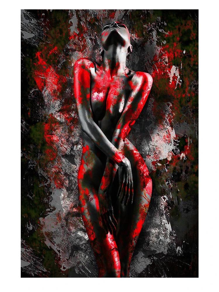 Абстрактный Черный Красный Сексуальная Обнаженная Женщина Холст Живопись Постер Принт Настенное Искусство Картины Для Современной Женской Комнаты Украшение Подарок Без Рамки