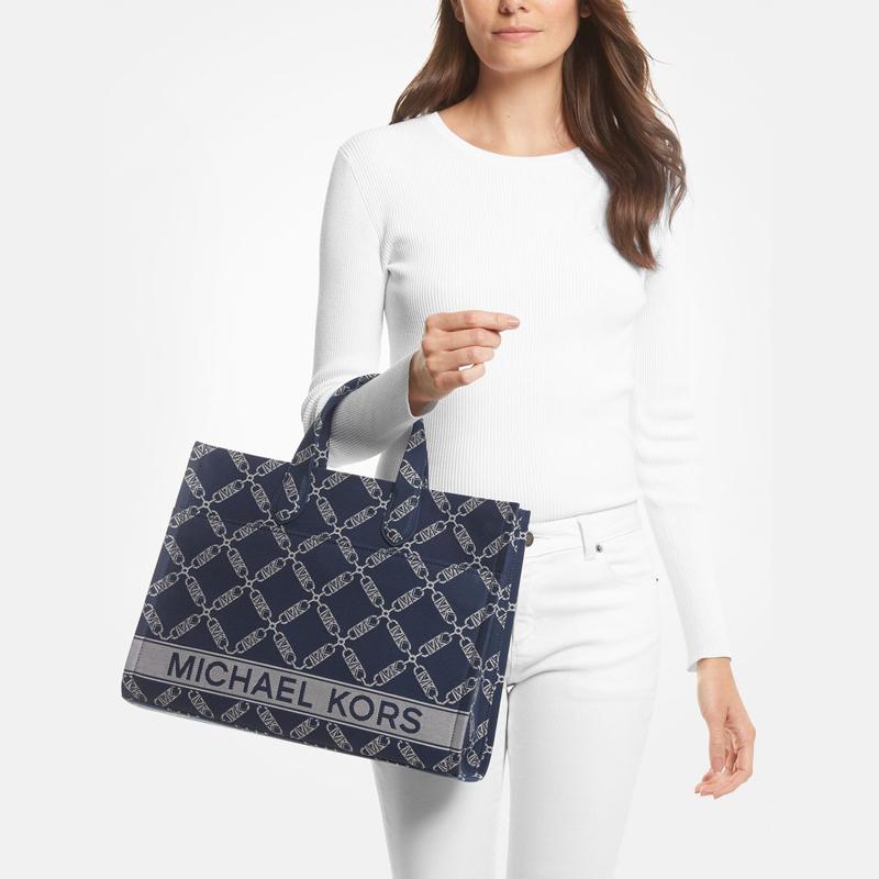 Michael Kors Тканевая сумка-тоут с буквенным логотипом Gigi Сумка-тоут Сумка для покупок Наплечная сумка-тоут Большого размера Унисекс Стиль для пары Темно-синий