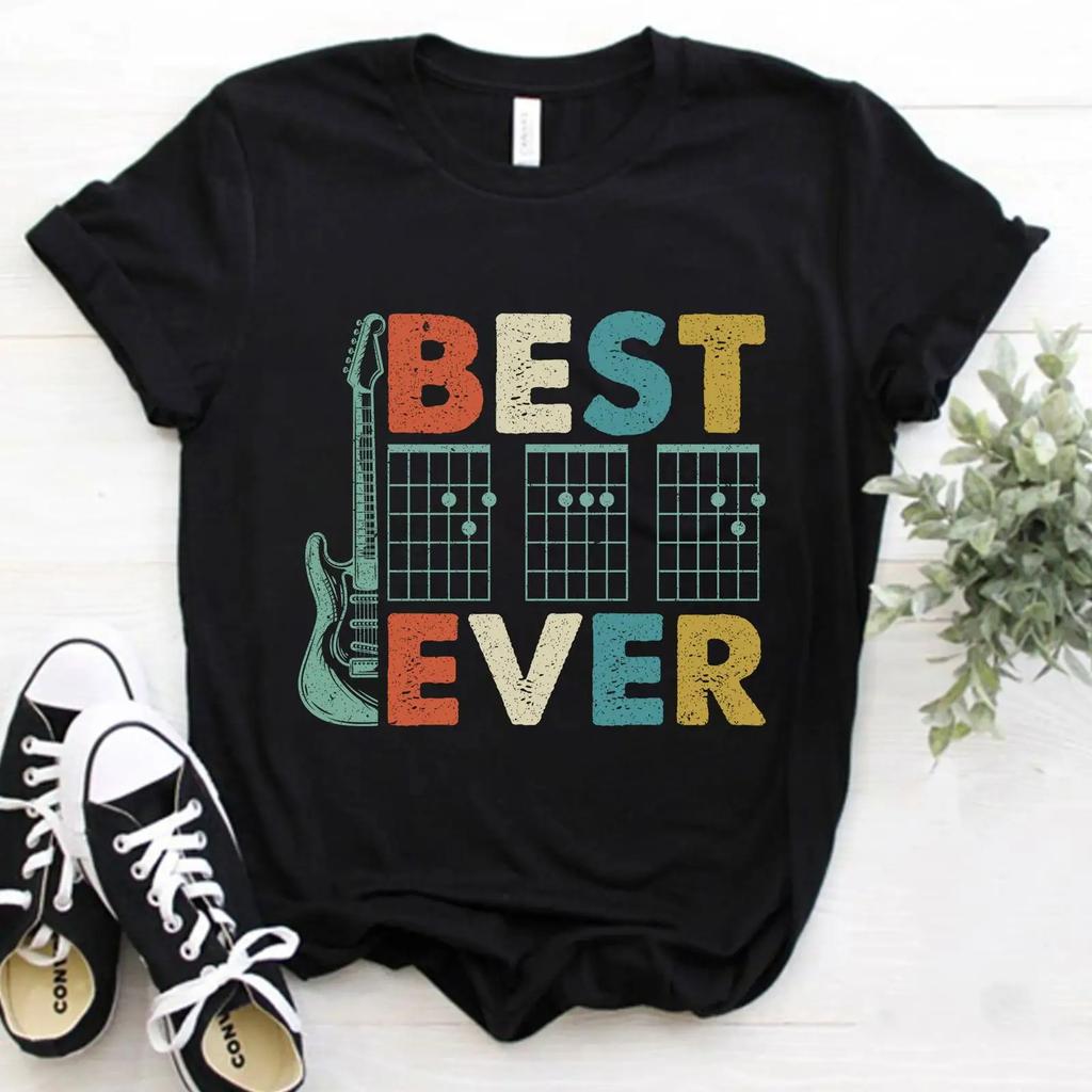 Best Guitar Dad Ever Vintage T Shirt Chord Fathers Day For Guitarist Music Lover Vintage Washed Versatile Breathable Stylish