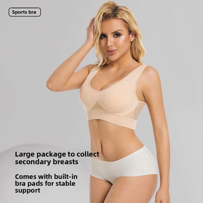 Mesh-panel sports bra with breathable perforations – plus size yoga and running sports bra