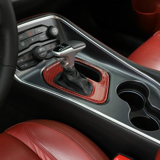 Center Console Gear Shift Frame Trim Cover for Dodge Challenger 15-19 Red Carbon