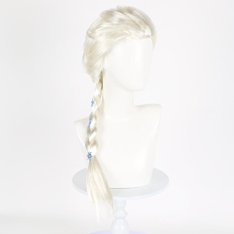 Frozen Elsa Princess Cosplay Wig for Kids Girl Halloween Snow Queen 70cm Light Gold Braid Dress Up Carnival Party Accessories
