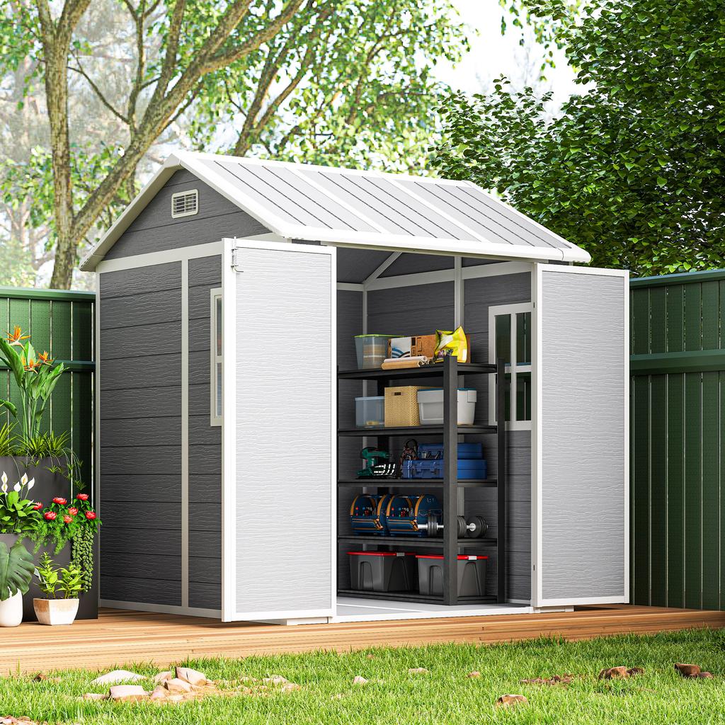 Garden House, Garden Shed with Window, Lockable Door, Plastic, Grey