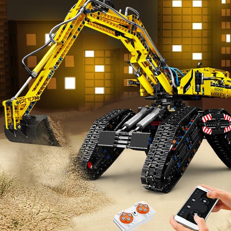 MOLD KING 17018, технические наборы для сборки автомобилей, вездеходный экскаватор, грузовик-гусеничный грузовик, кирпичи, игрушки, радиоуправляемая инженерная машина для мальчиков