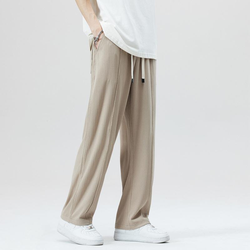 Летние драпированные спортивные штаны для мужчин. Повседневные прямые брюки. Дышащие и прохладные свободные брюки на шнурке. Универсальные утягивающие широкие брюки.