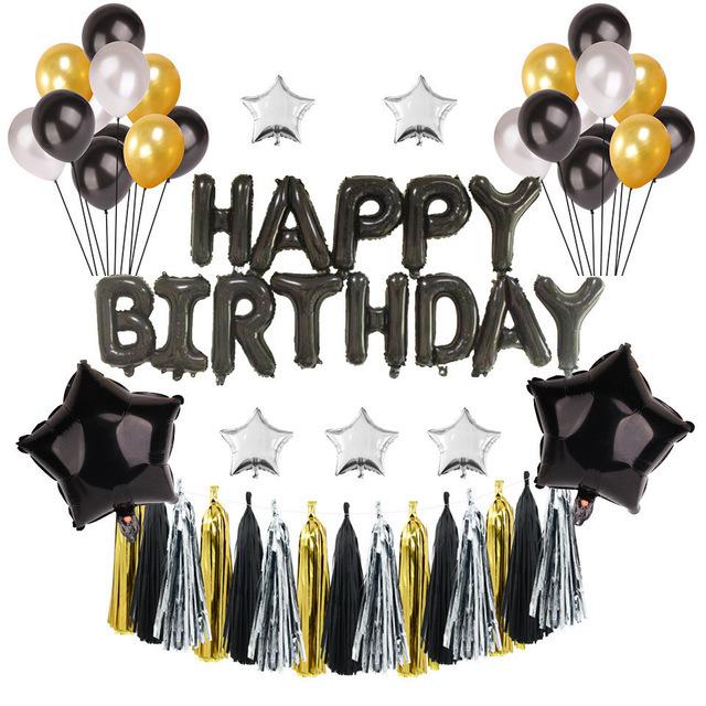 Birthday Tassel Package Party Aluminum Film Balloon Set Birthday Pentagram Aluminum Film Balloon Bundle Arrangement Tassel Decoration