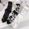 Summer Ultra-thin Transparent Nylon Long Socks Stockings Japanese Fashion Flower Knee Socks Vintage Crystal Silk Socks Stockings
