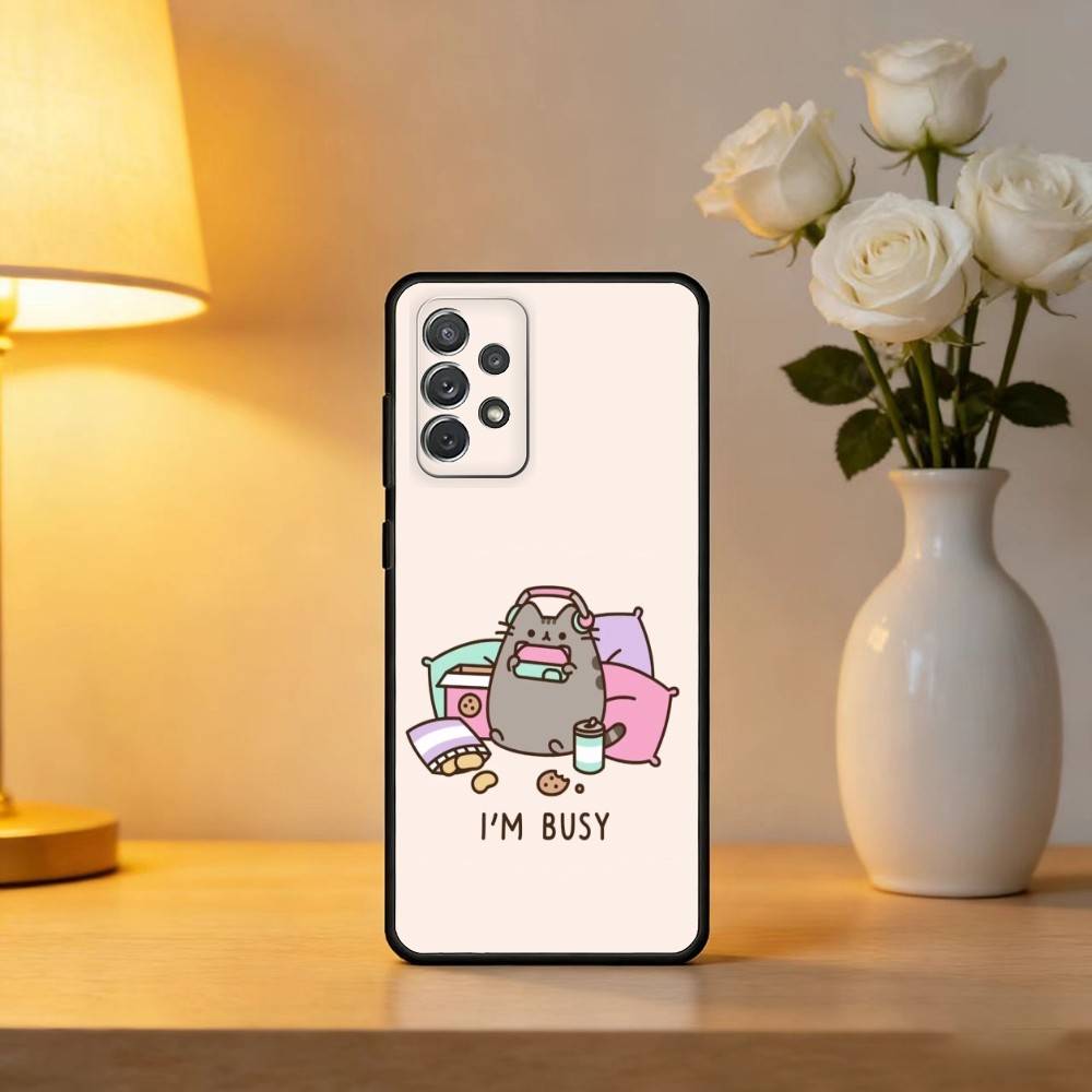P-Pusheens C-Cat Phone Case For Samsung Galaxy A73,A72,A71,A70,A53,A52,A51,Soft Silicone Black Cover
