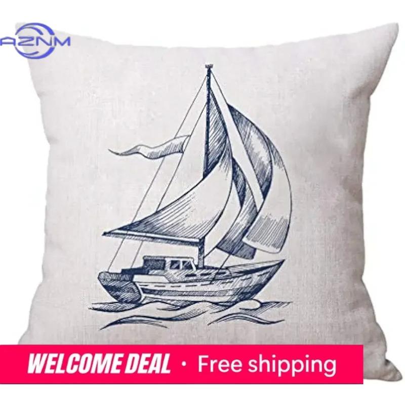 Oceanthemed cushion cover for coastal sailing Blue Guide pattern pillowcase Decorative pillowcase cushion cover x