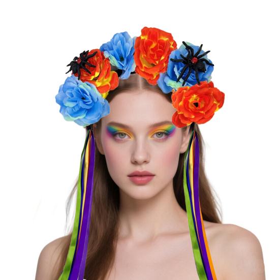 Женская атласная повязка на голову с красочным цветочным декором, обруч для волос яркого цвета.