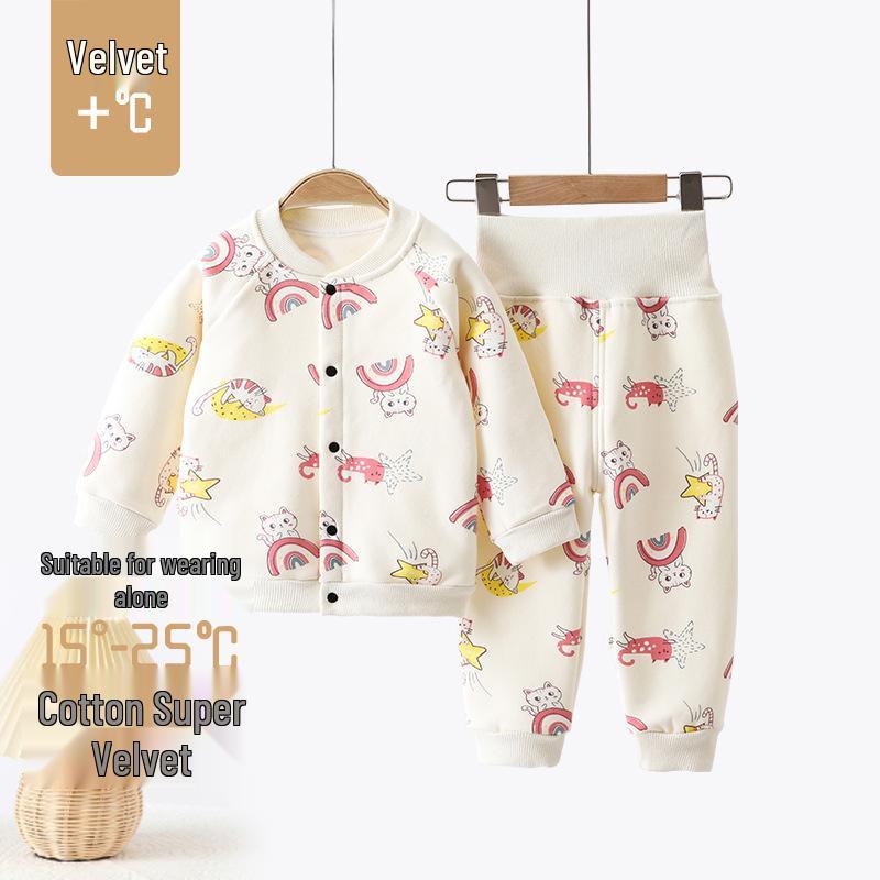 Baby Fleece Set: Warm Autumn & Winter Outing Clothes with High Waist Belly Protection