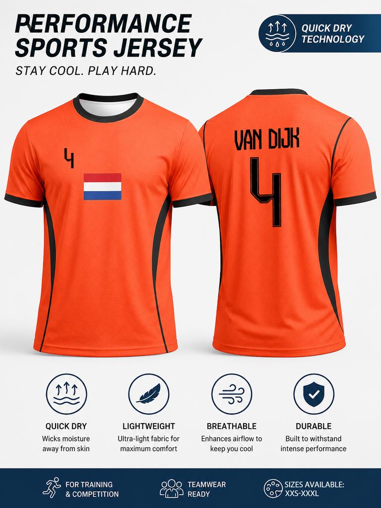 Dutch 2026 home adult sports top, moisture resistant, slim fit, lightweight, high-end sublimation technology top