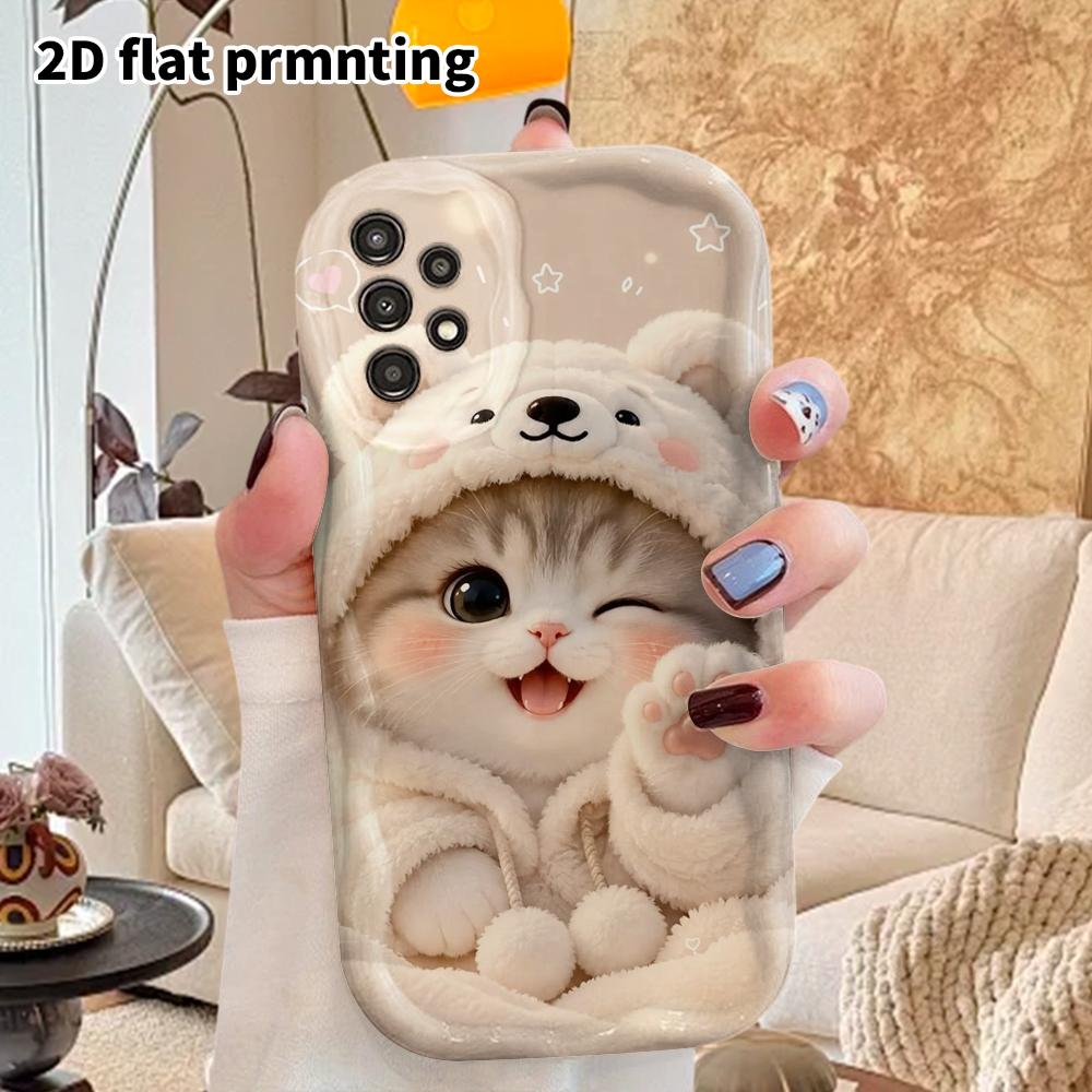 Phone Case: 2D Flat Samsung Galaxy A34 A35 M05 M06 S20 S22 S21 FE Plus 5G Protective Case, Couple Style, Wink Kitty, Christmas and Halloween Gifts