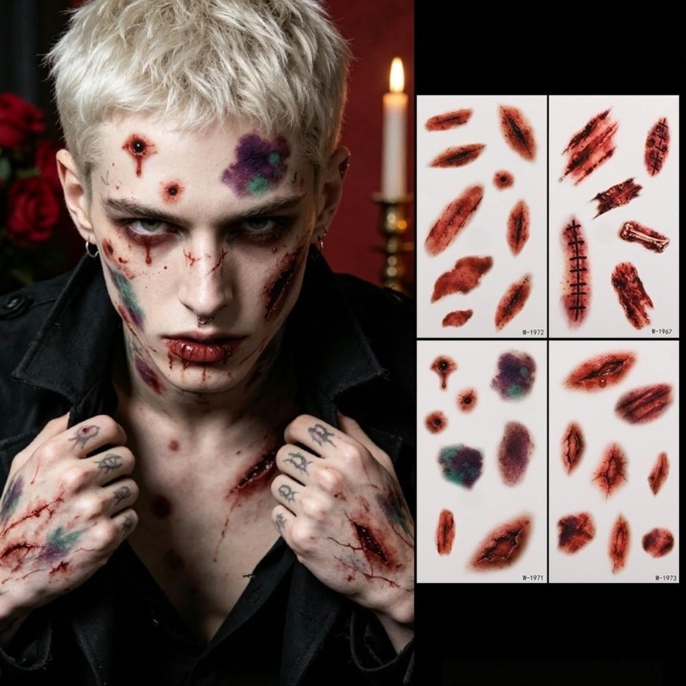 Waterproof Bruise Scab Scar Tattoo Sticker Bloody Makeup Body Art Scar Decals Photo Props