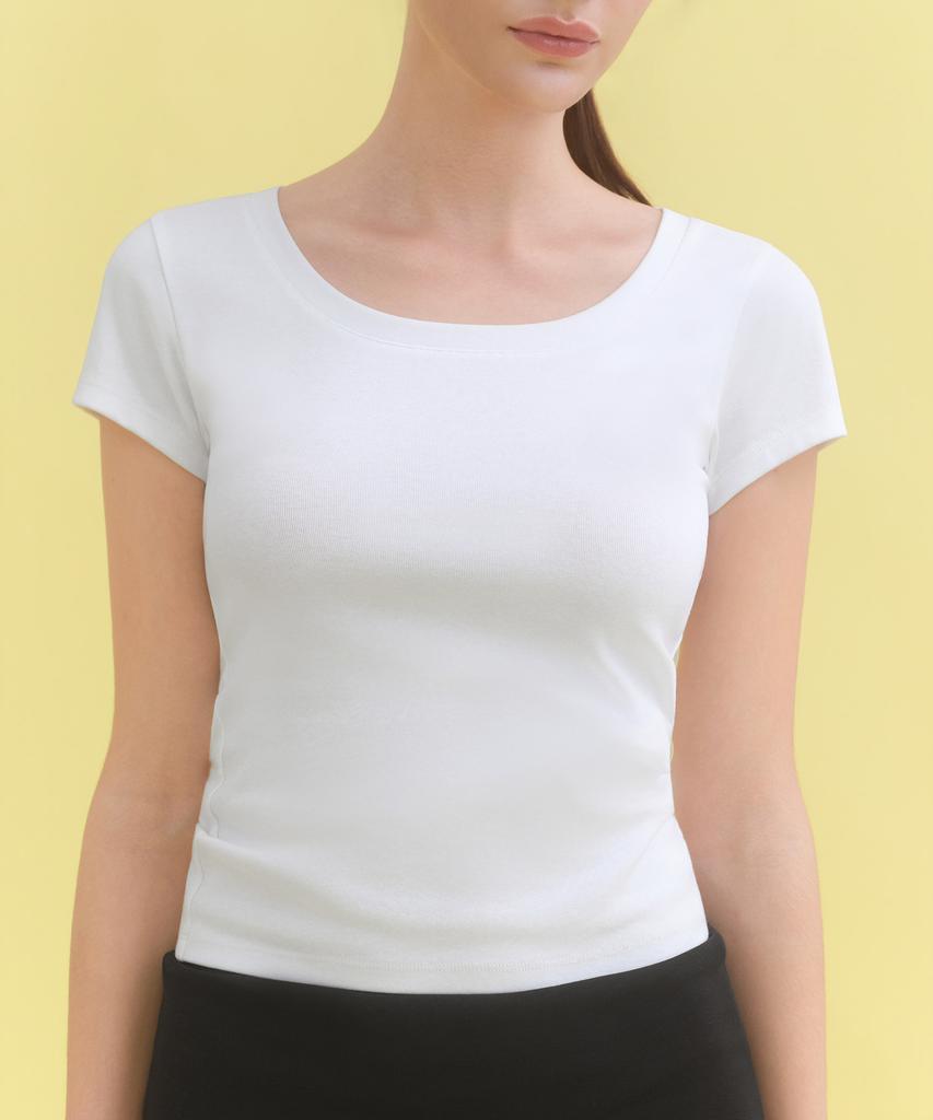 MUSINSA STANDARD WOMAN Женская облегающая футболка с круглым вырезом и короткими рукавами [Белый]