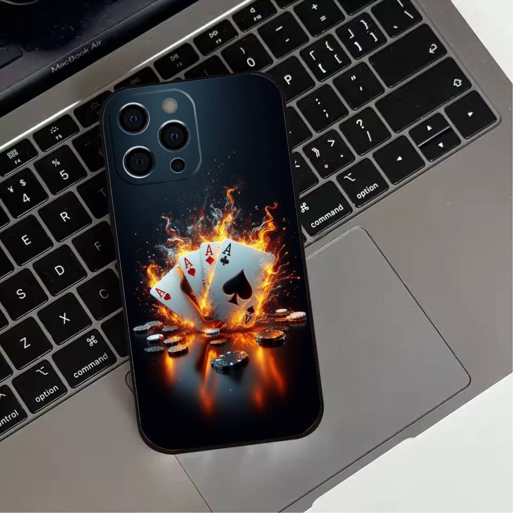 Dark Poker Phone Case For iPhone 17, 16,15,14,13,12,11 Plus,Pro Max, Others Soft Black Cover