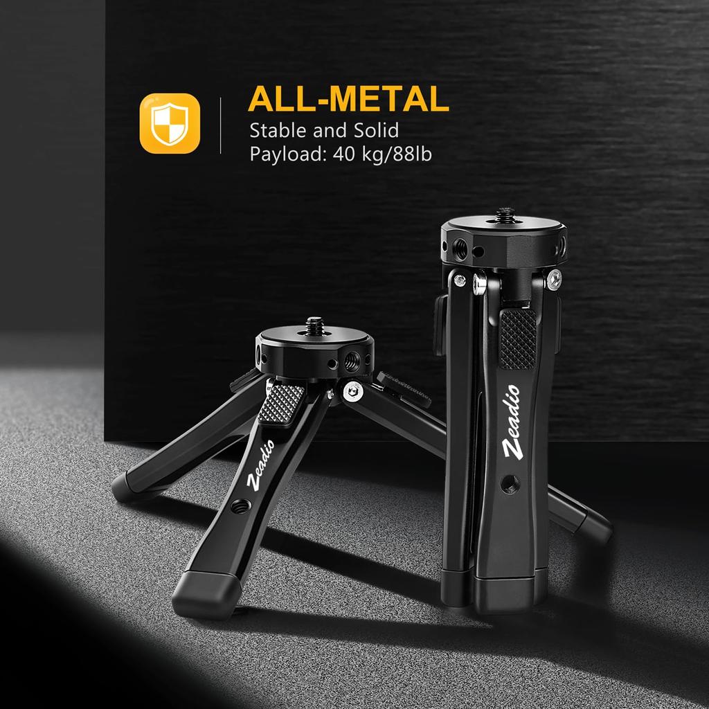 Zeadio Metal Camera Mini Height Adjustable Desktop Vlogging Tripod Stand for Smooth Osmo Vimble and Stabilizer Head Compatible with All Cameras