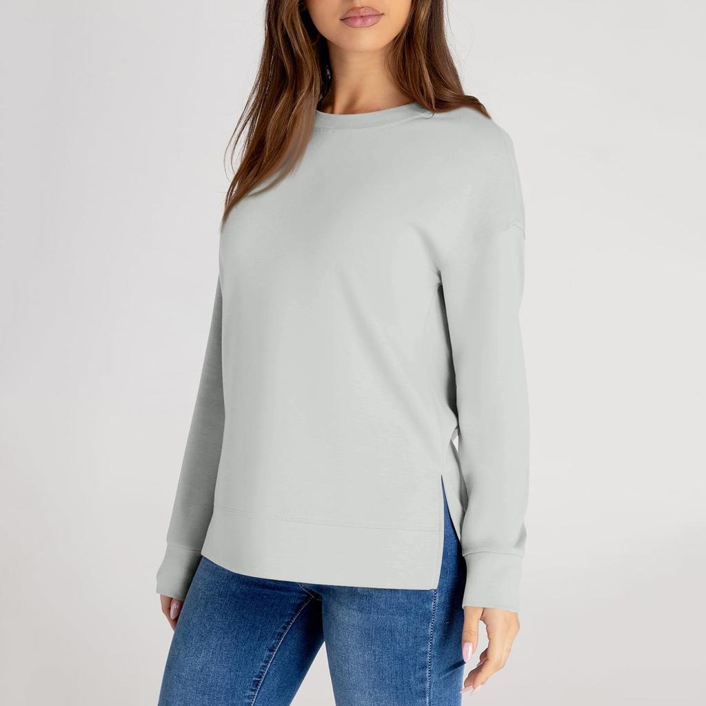 Женский повседневный модный однотонный свитер с круглым вырезом и длинными рукавами