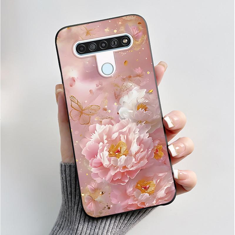 For LG Q61 LM-Q630N Slim Black Soft Silicone Case Luxury Fashion Flower Butterfly Painted Cover for LG K61 Q61 Q 61 Phone Casing