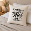 Housse de Coussin J’peux pas je pars à la Mer J'peux pas minimaliste | Coton Canvas Fairtrade 305 g/m² Zip Invisible Taille 50×50
