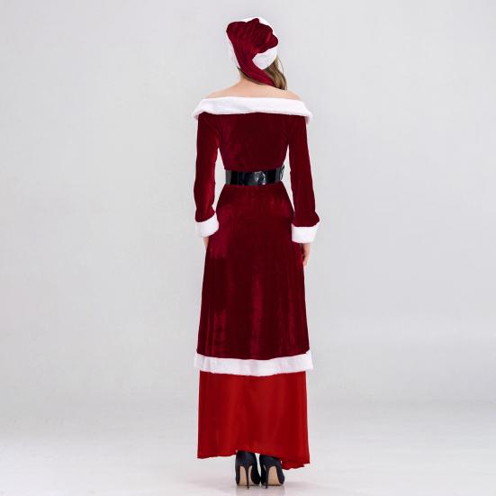 Женское рождественское платье Санта-Клауса с открытыми плечами, цветное ретро-платье в стиле Yoyal с поясом и шляпой, праздничный костюм для выступлений и вечеринок