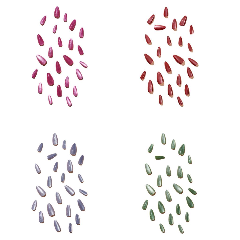 Накладные ногти с полным покрытием, розовые, средние, миндальные, накладные ногти с эффектом кошачьего глаза, накладные ногти с блестками, маникюрные принадлежности