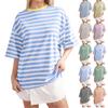 Women Oversized Striped Short Sleeve T-Shirts Color Block O-Neck Basic Shirt Casual Summer Tee Tops