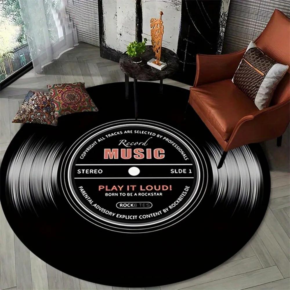 Play It Loud Music Record Area Rug, Vintage Round Rock Style Mat, Soft Non-slip Durable Carpet For Music Fans Home Indoor