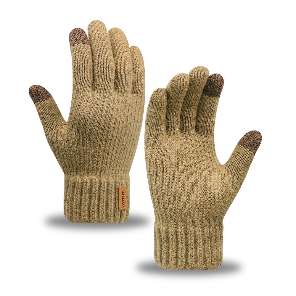 Iwarm Love Warm Camel Wool Men's Winter Wool Gloves Piled Thickened Knitted Touch Screen Gloves