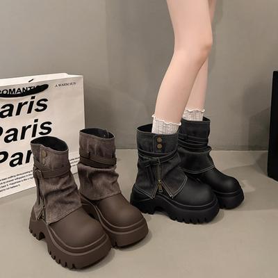 Зимние женские ботильоны на массивной платформе с ремешком и пряжкой в стиле панк-винтаж