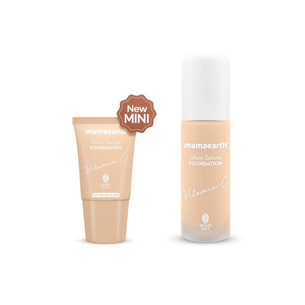Mamaearth Glow Serum Foundation With Vitamin C For 12-Hour Dewy Skin, Natural Coverage Liquid Makeup, 18 ml Tube ((Crème Glow))