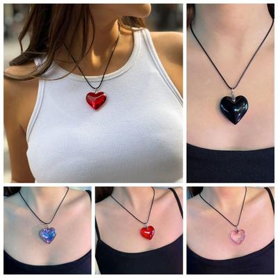 Готический кулон в виде красного сердца, панк-ожерелья-чокеры с сердцем, модное хрустальное ожерелье с сердцем для женщин и мужчин