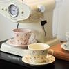 Винтажный керамический набор: чашка и блюдце. Элегантный цветочный узор. Чашка для завтрака, молока. Повседневная, для ресторана, для послеобеденного чая, кофейная кружка