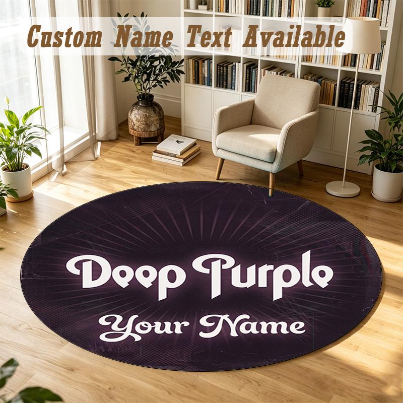 Round Rug Custom NameDeep Purple Pattern Non Slip Carpet Home Floor Decor