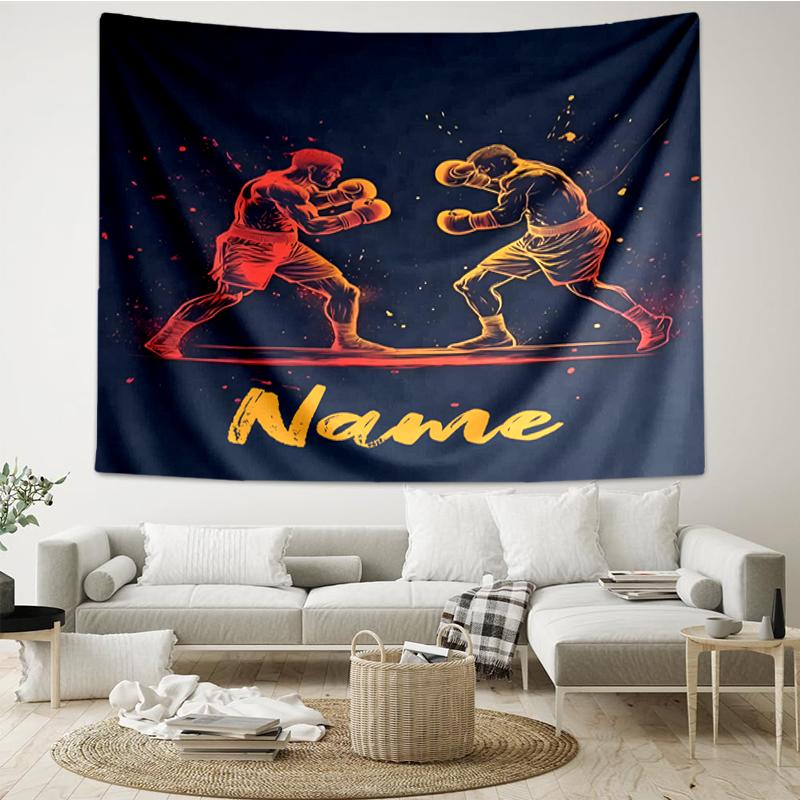 Custom Name Boxing Print Tapestry, Backdrop, Easy Setup, Ideal for Bedroom, Office & Living Room, with Aesthetic Wall Hanging Decor.
