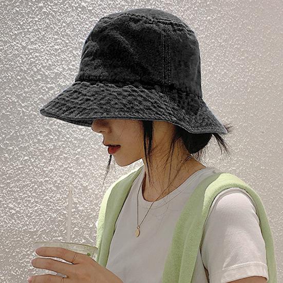Denim Fisherman Hat Retro Style Unisex Sun Protection Basin Hat Flat Top Short Brim Solid Color Thin Bucket Hat