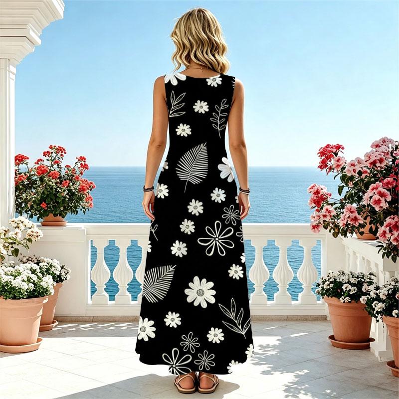 Sleeveless Flowy Maxi Dress Soft & Versatile,Ideal for Beach Vacation & Daily Casual Wear