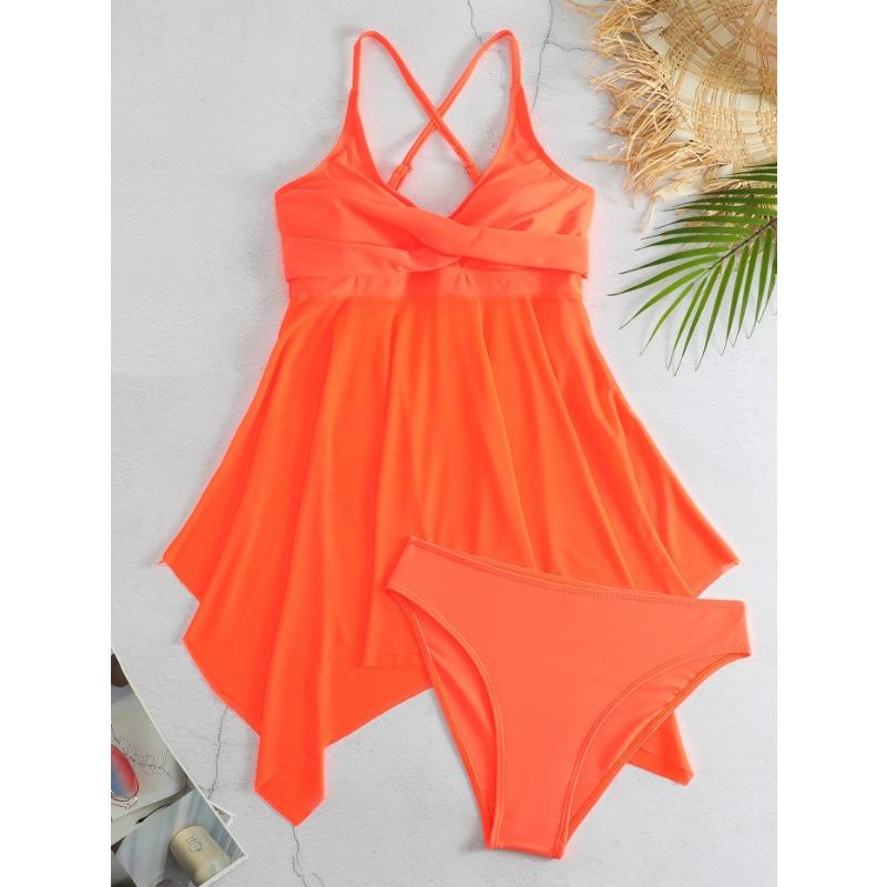 Women S Split Swimsuit High Waist Pant Cross Top Strappy Swimwear