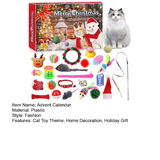 Рождественский Адвент-календарь с игрушками для кошек на 24 дня, интерактивная комнатная игрушка для котят и домашних животных, рождественская коробка-календарь для обратного отсчета, подарок для любителей кошек на праздничную вечеринку