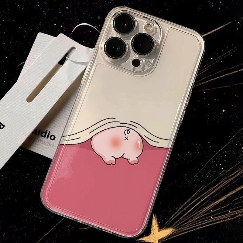 Cartoon Funny Little Pig Buttock Clear Phone Case For iPhone 16 15 11 12 14 13 Pro Max Mini X XSM XR 7 8 Plus SE4 16e Cute Cover